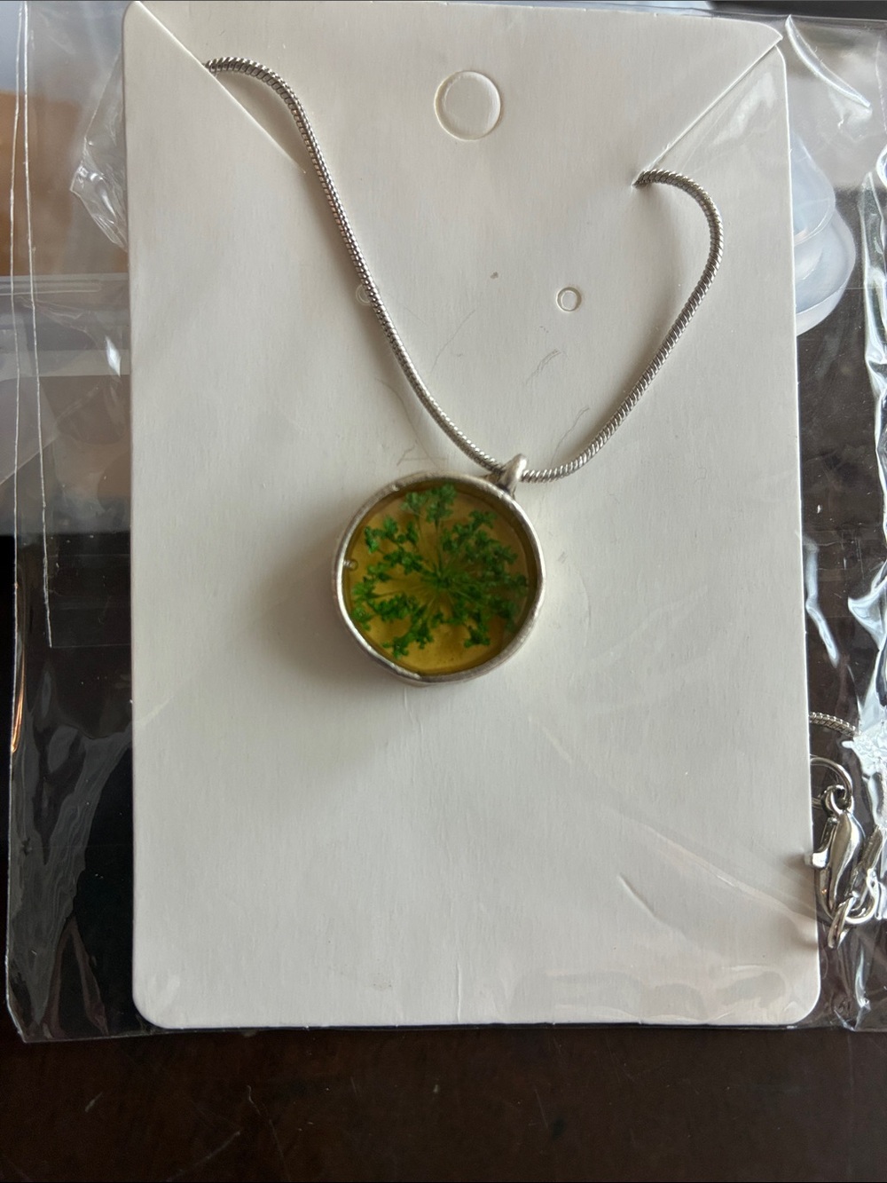 Handcrafted Green and Yellow Botanical Pendant Necklace